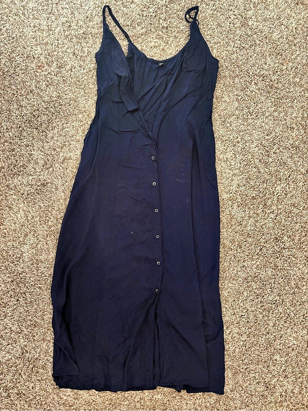 Uniqlo Button Down Camisole Flare Dress Blue Maxi Size Small
